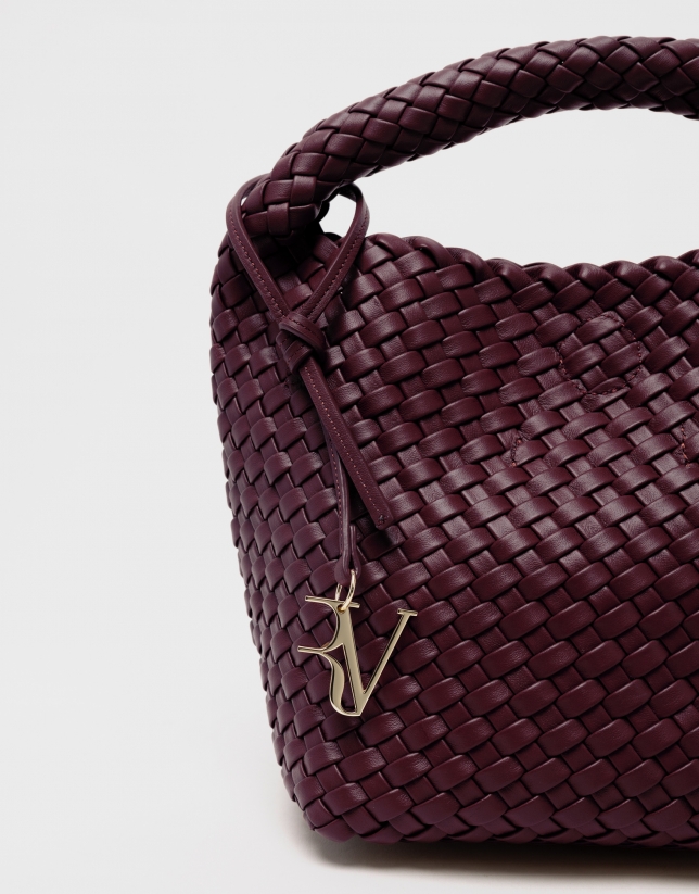 Paula Hobo Midi Handbag in Burgundy Braided Leather