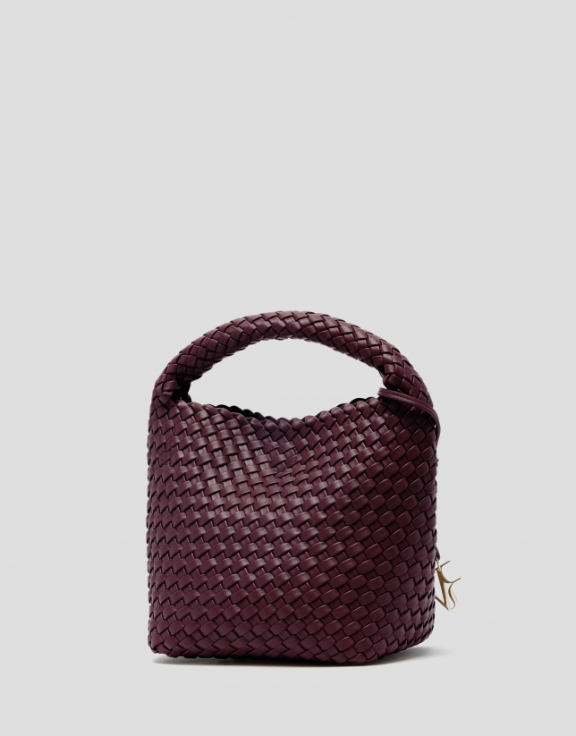 Paula Hobo Midi Handbag in Burgundy Braided Leather
