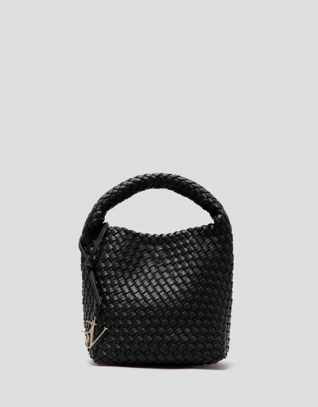 Paula Hobo Midi Handbag in Black Braided Leather