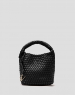 Paula Hobo Midi Handbag in Black Braided Leather