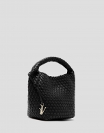 Paula Hobo Midi Handbag in Black Braided Leather