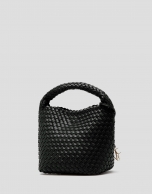 Paula Hobo Midi Handbag in Black Braided Leather