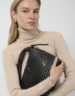 Paula Hobo Midi Handbag in Black Braided Leather