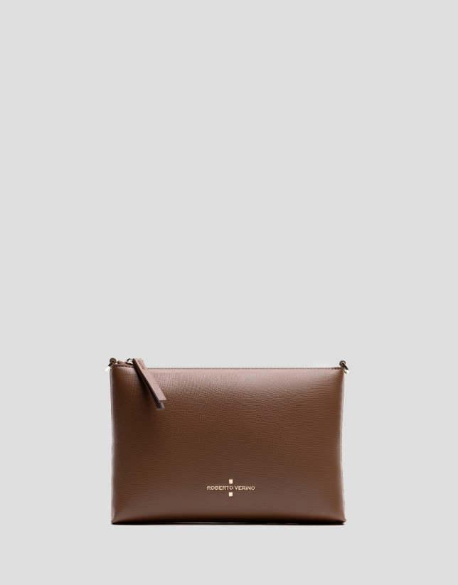 Lia camel saffiano leather shoulder bag