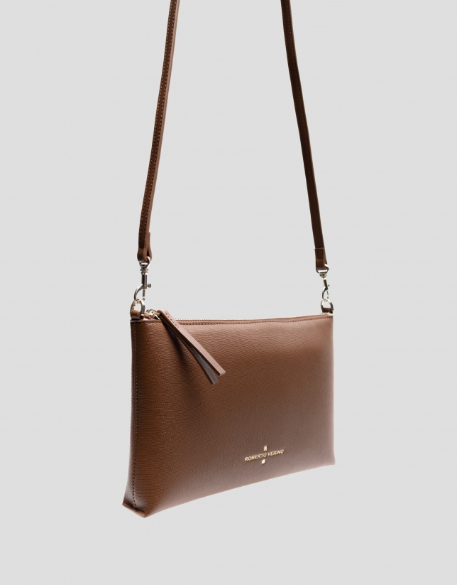 Lia camel saffiano leather shoulder bag