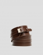 Wide brown leather belt