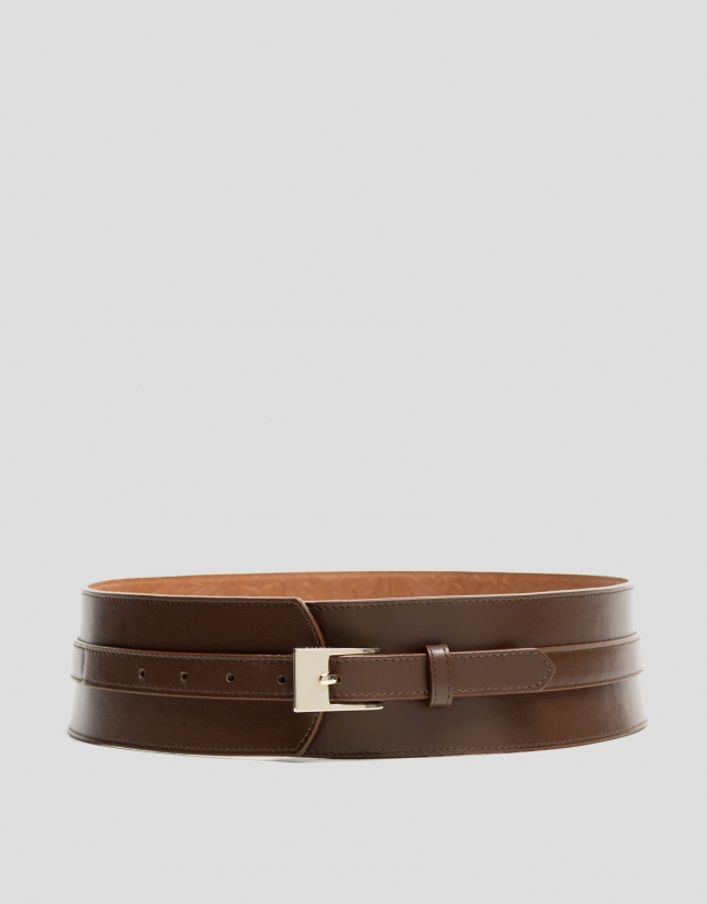 Wide brown leather belt