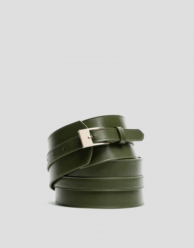 Wide olive green leather belt