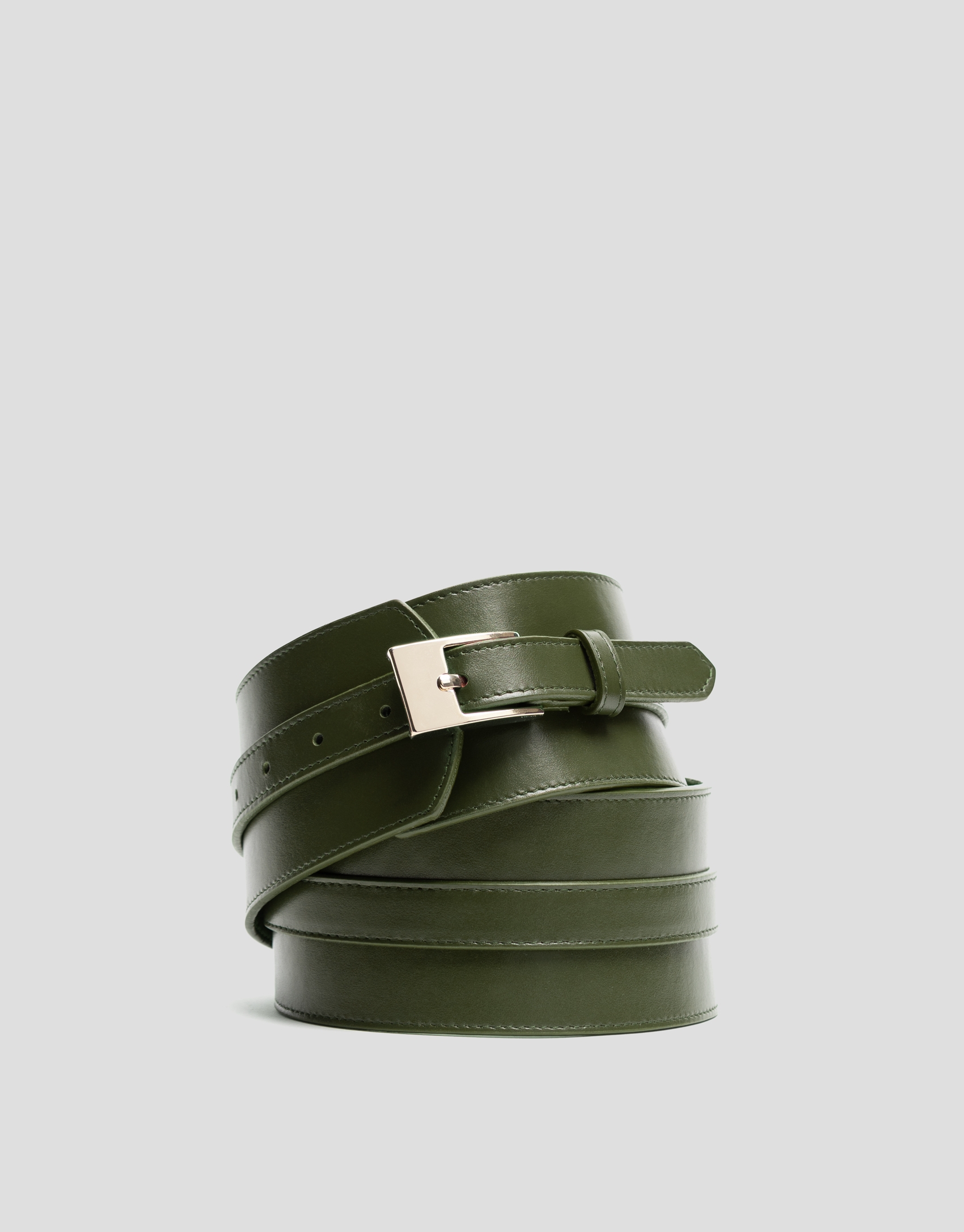 Wide olive green leather belt