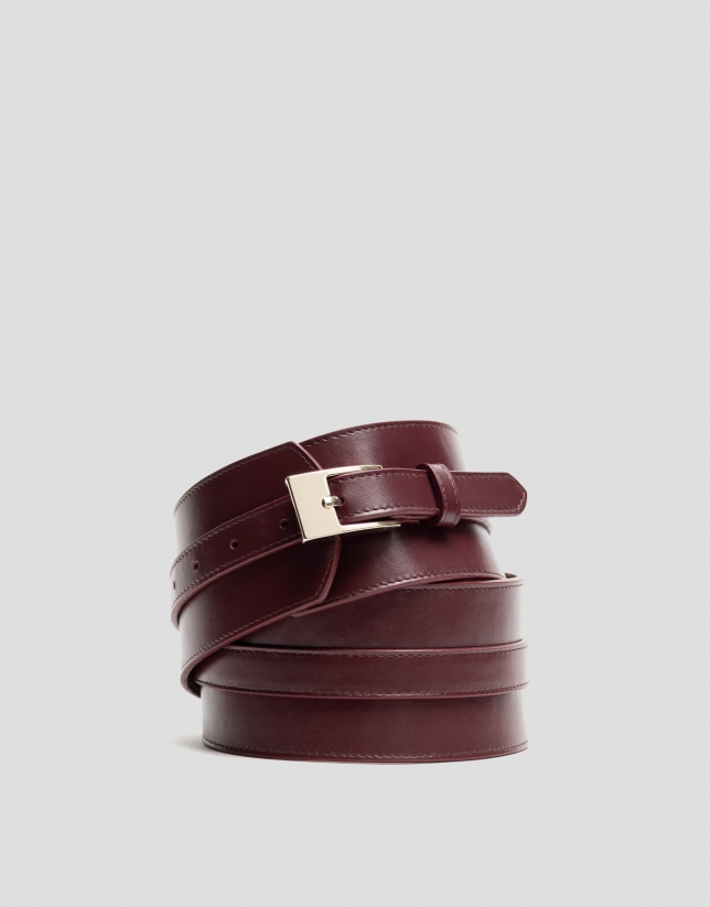 Wide burgundy leather belt