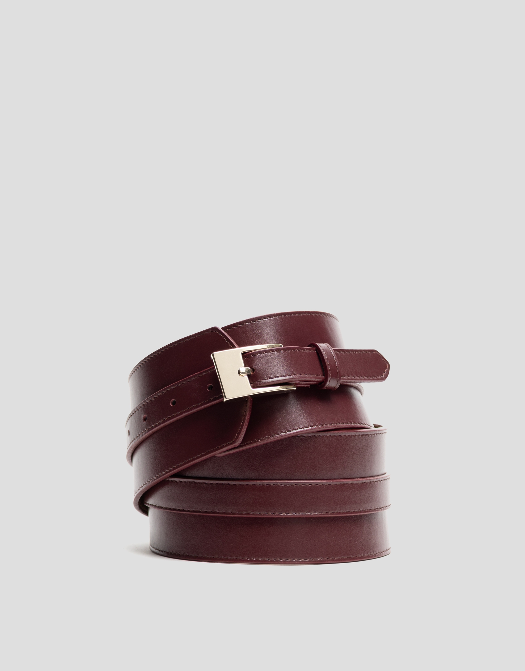 Wide burgundy leather belt