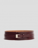 Wide burgundy leather belt