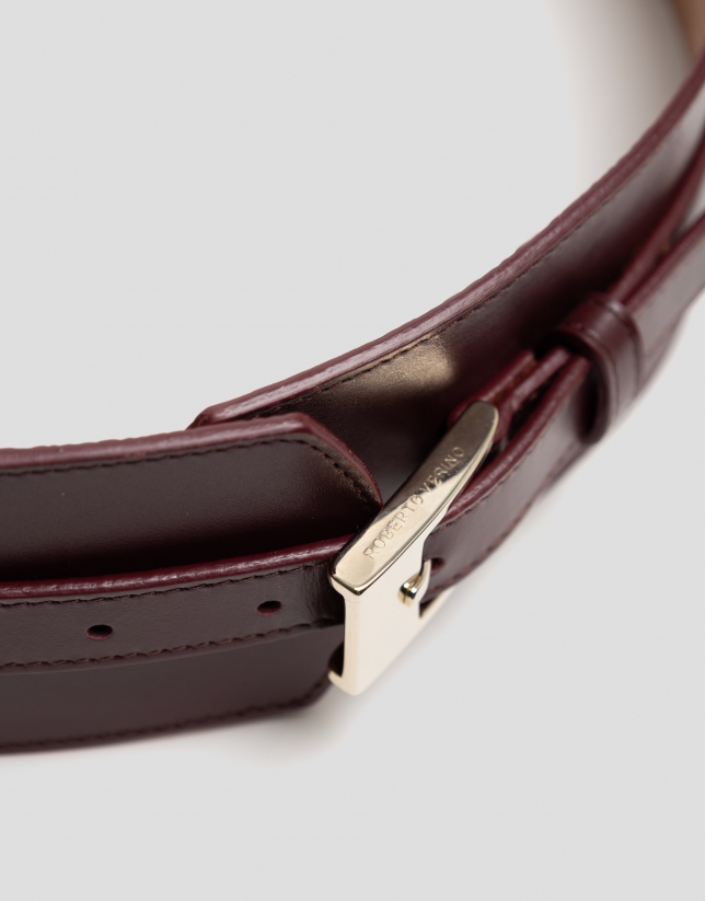 Wide burgundy leather belt