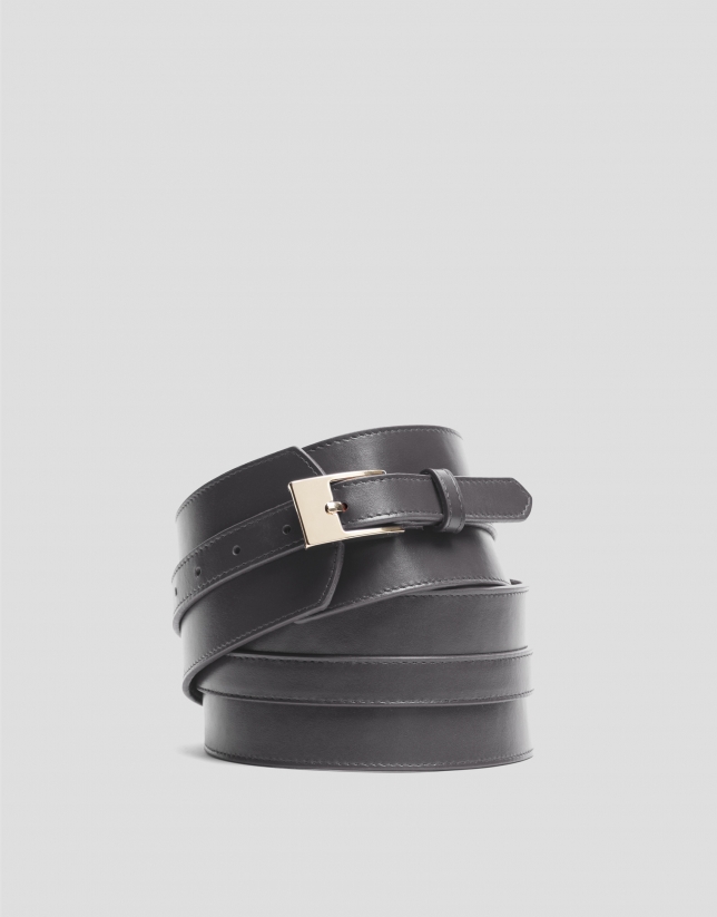 Wide grey leather belt