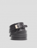 Wide gray leather belt
