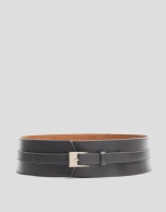 Wide grey leather belt