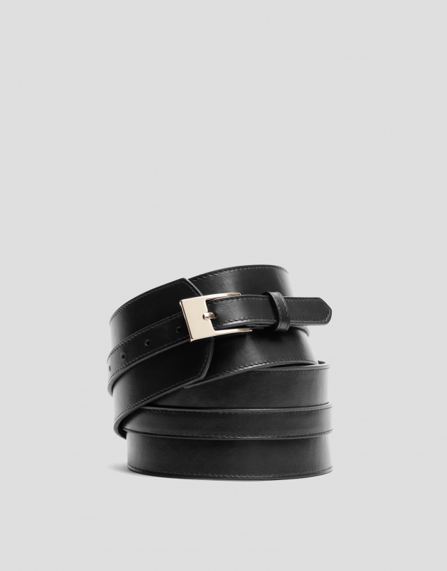 Wide black leather belt