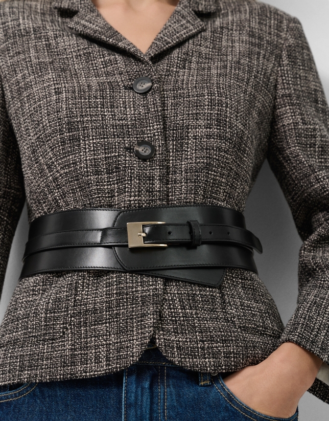 Wide black leather belt