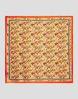 Camel and orange flower print silk scarf