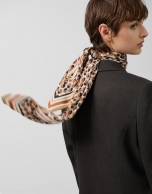 Brown and camel geometric print silk scarf