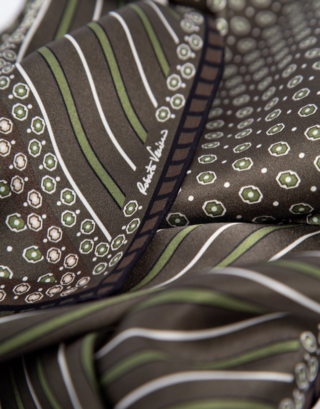 Silk scarf tie design in green tones