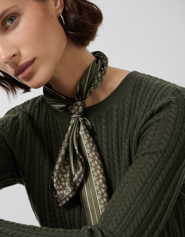 Silk scarf tie design in green tones