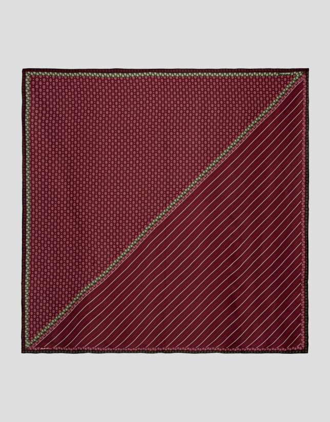 Pañuelo seda diseño corbatero tonos burdeos