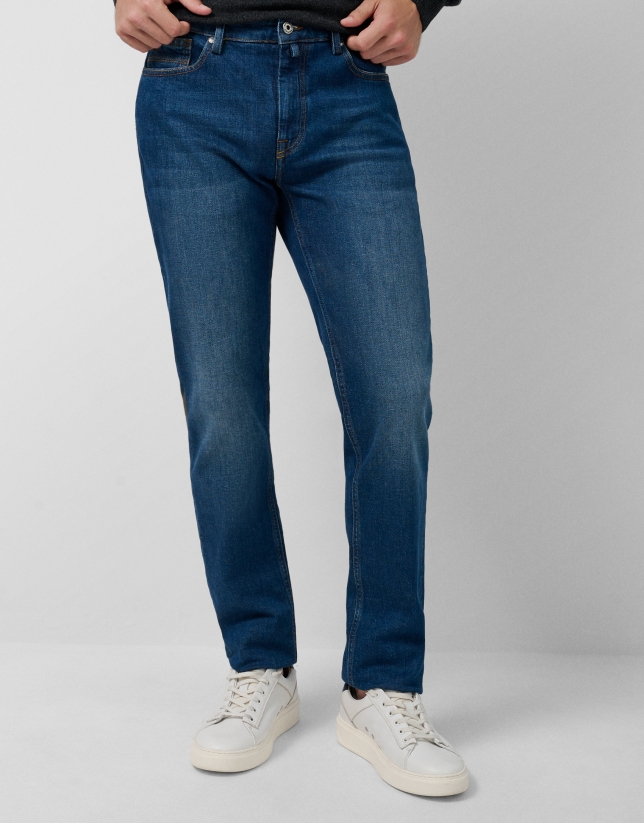 Pantalón denim hombre regular azul medio