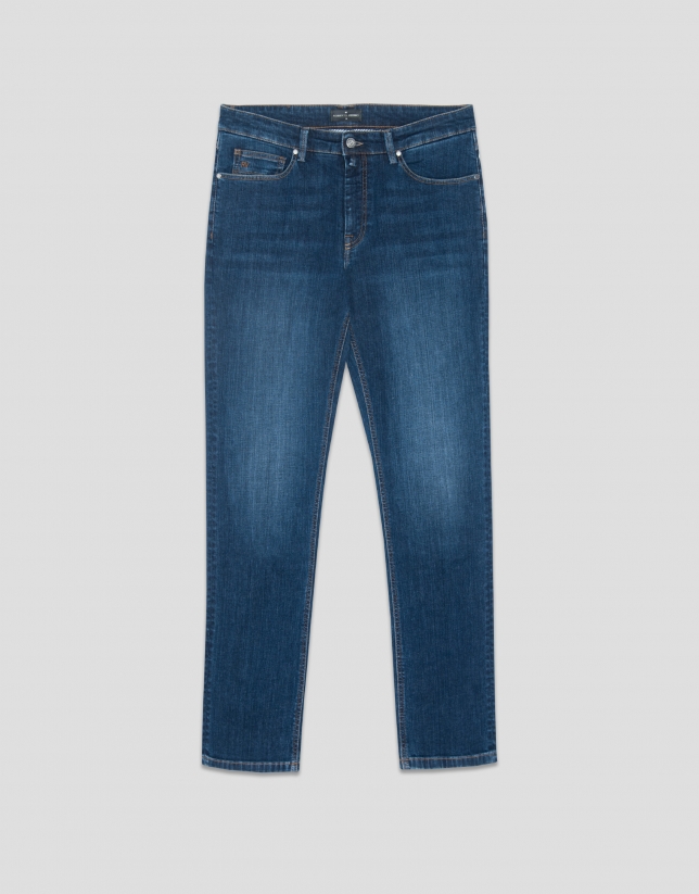 Pantalón denim hombre regular azul medio