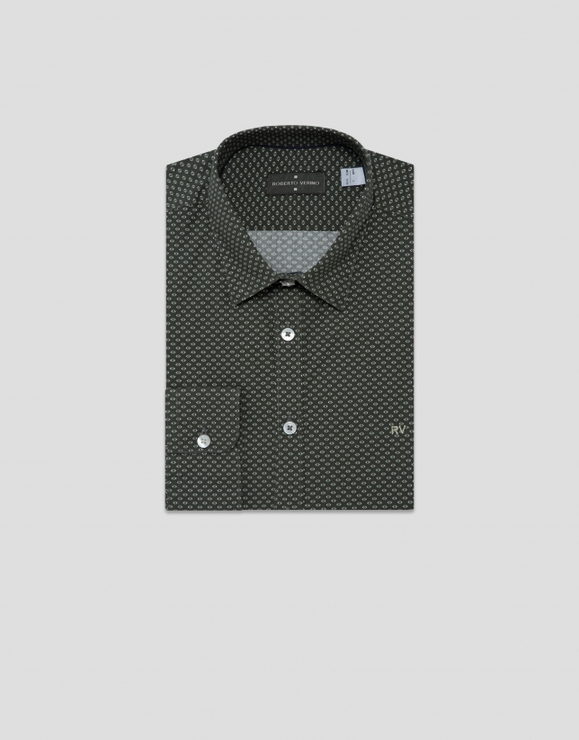 Camisa sport regular caqui estampado geométrico