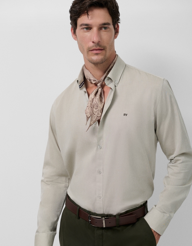 Regular light khaki oxford sport shirt
