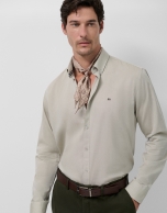 Regular light khaki oxford sport shirt