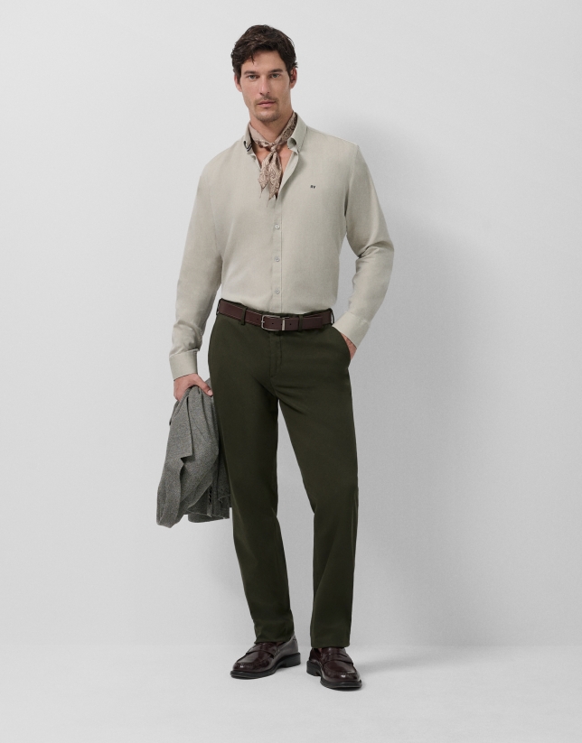 Regular light khaki oxford sport shirt