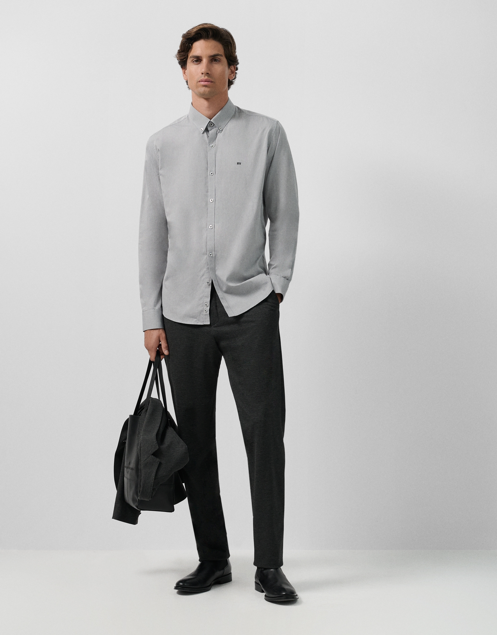 Regular gray oxford sport shirt