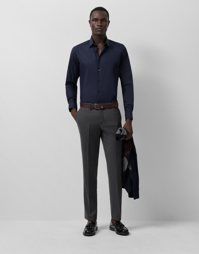 Regular fit navy blue tinted sport shirt