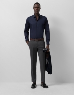Regular fit navy blue tinted sport shirt