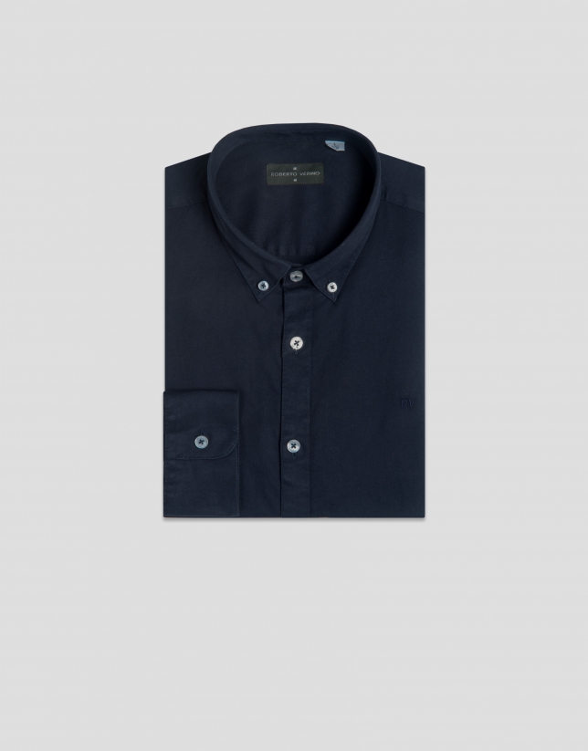 Regular fit navy blue tinted sport shirt