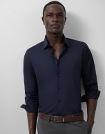 Regular fit navy blue tinted sport shirt