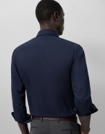 Regular fit navy blue tinted sport shirt