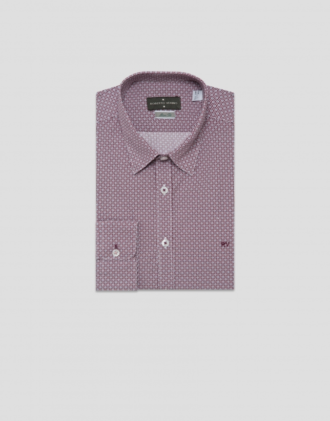 Camisa sport slim ciruela estampado geométrico