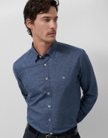 Camisa sport slim índigo estampado blanco
