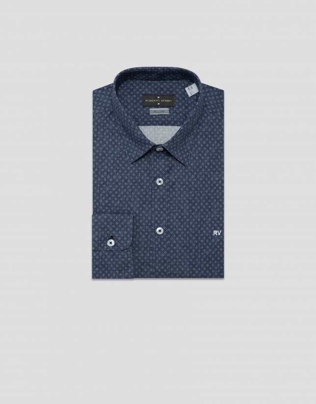 Camisa sport slim índigo estampado blanco