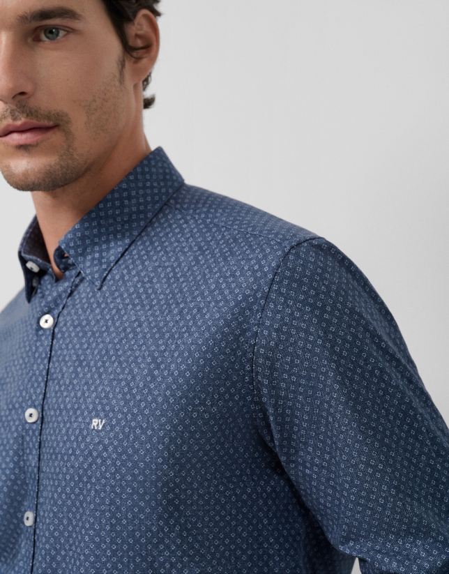 Camisa sport slim índigo estampado blanco