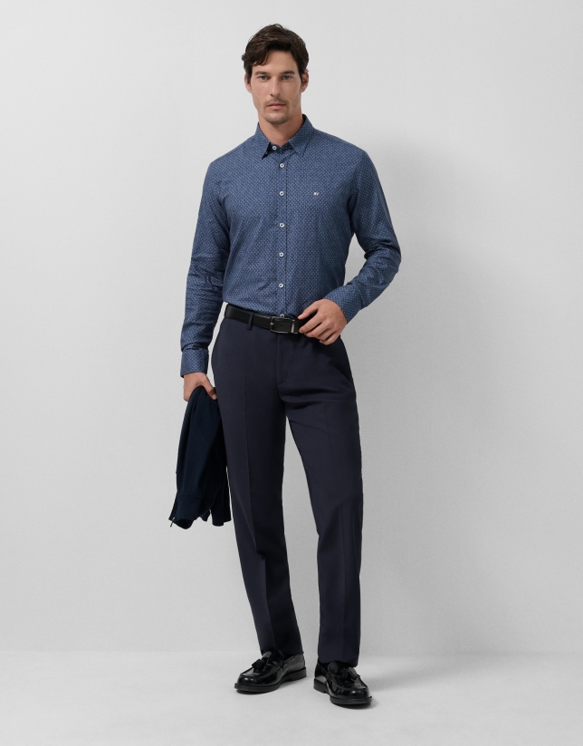 Camisa sport slim índigo estampado blanco