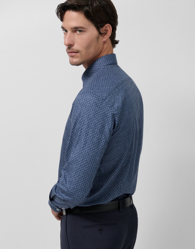 Camisa sport slim índigo estampado blanco