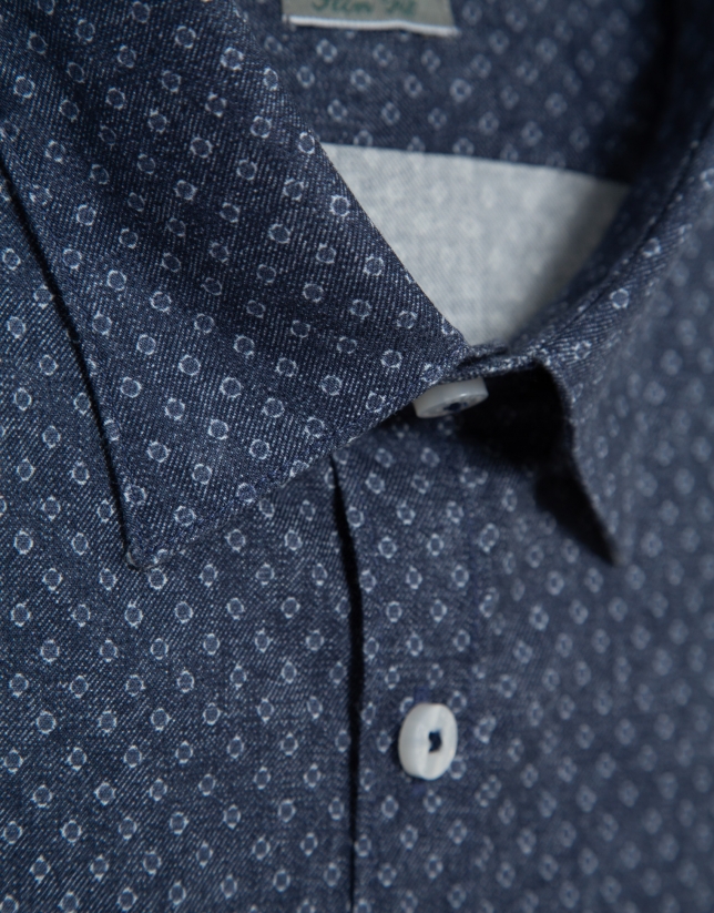 Camisa sport slim índigo estampado blanco