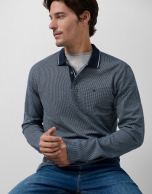 Navy/blue/white jacquard long-sleeved polo shirt