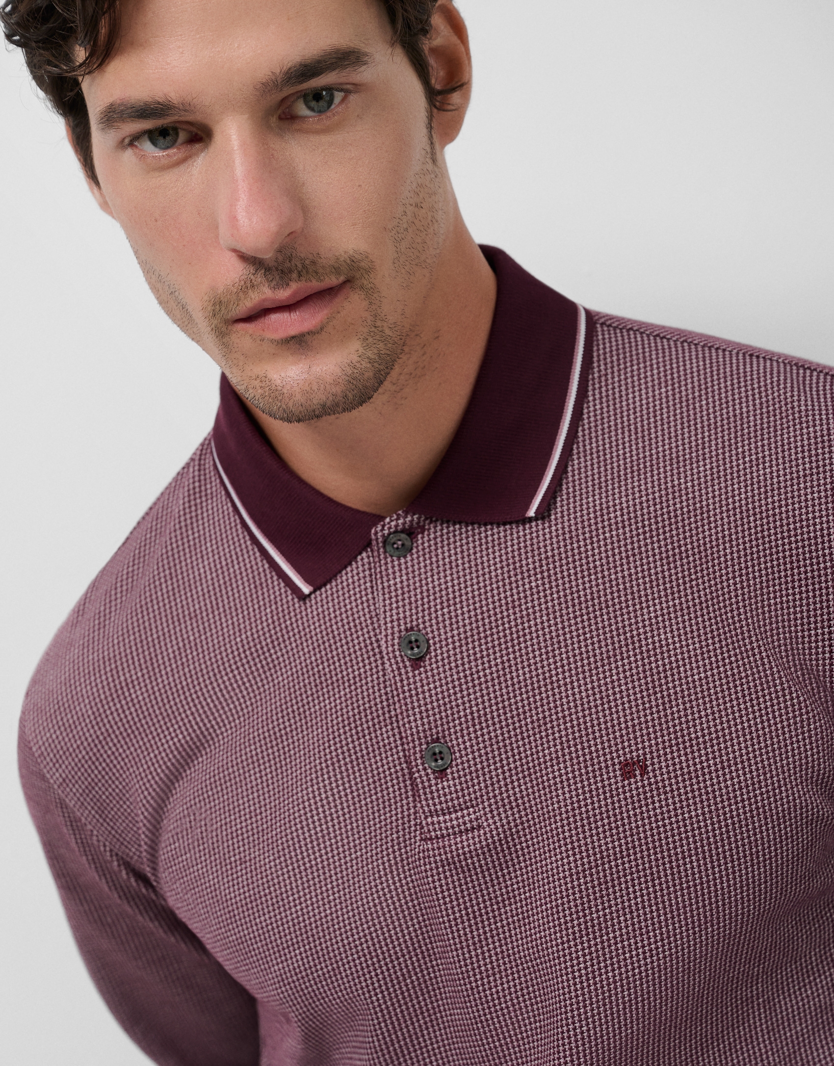 Polo manga larga jacquard ciruela/rosa/blanco