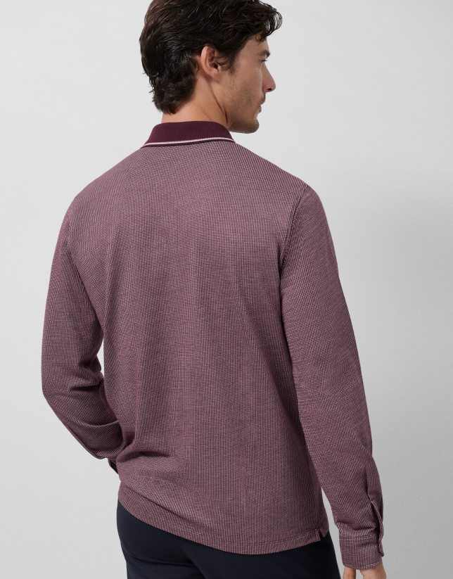 Polo manga larga jacquard ciruela/rosa/blanco