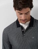 Black/grey/white jacquard long-sleeved polo shirt